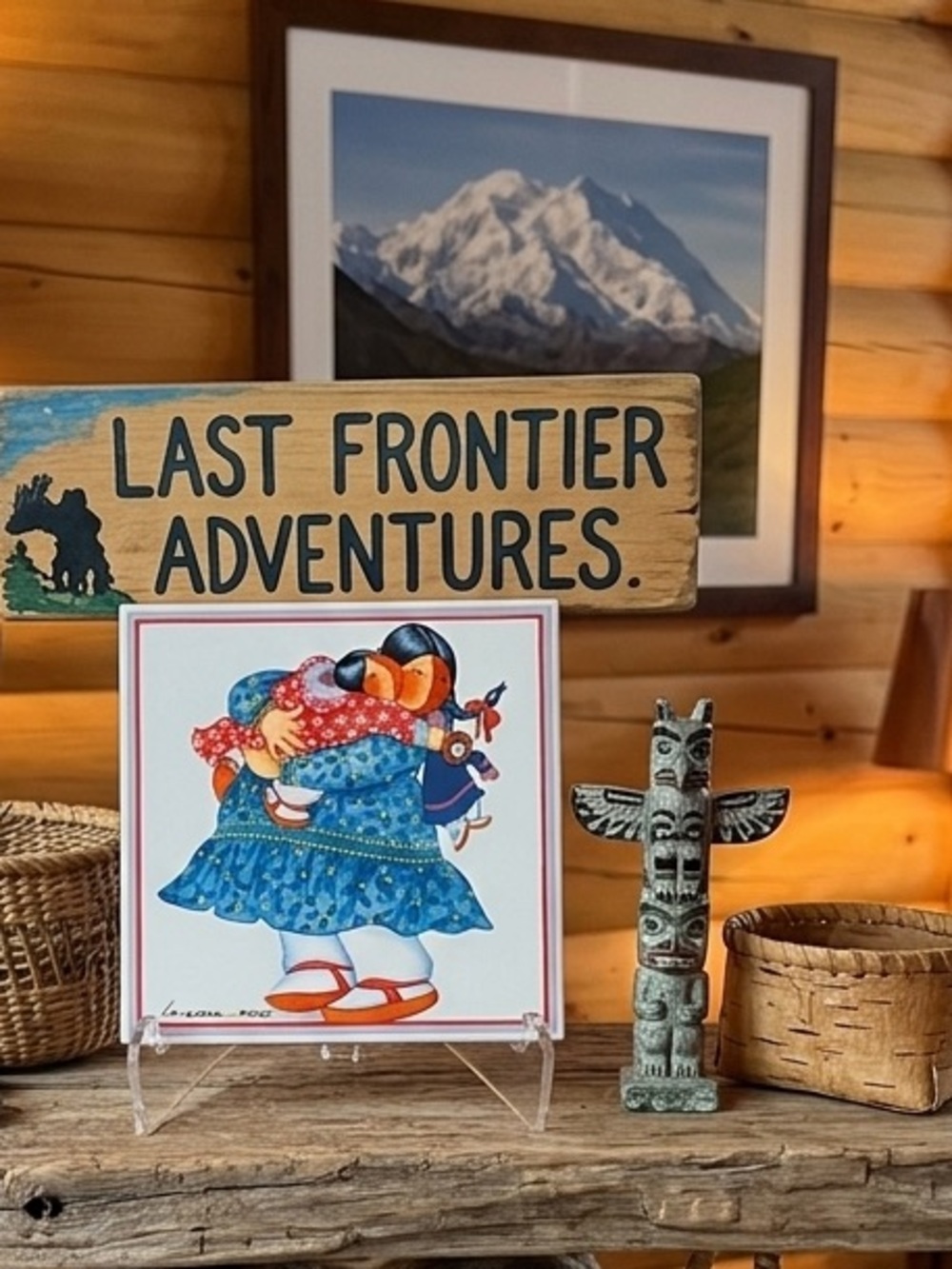 ALASKA ARTIST BARBARA LAVALLEE ESKIMO MOTHER AND CHILD TRIVET WALL HANGING
